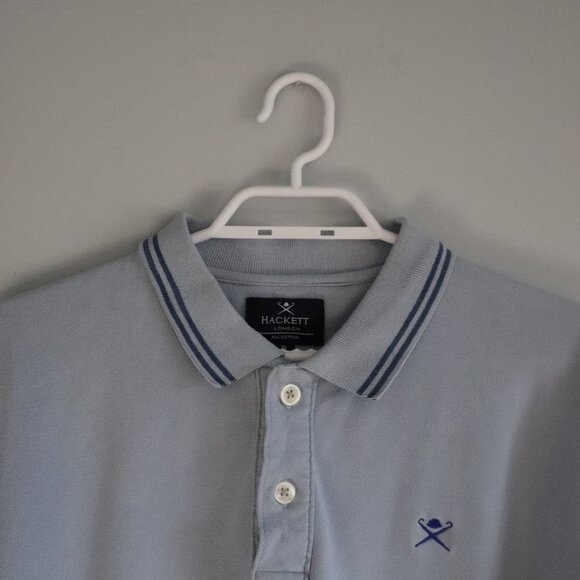 Hackett London Polo Embroidered-Logo XL Blue Slim Fit Cotton Pullover T-Shirt - Picture 3 of 10